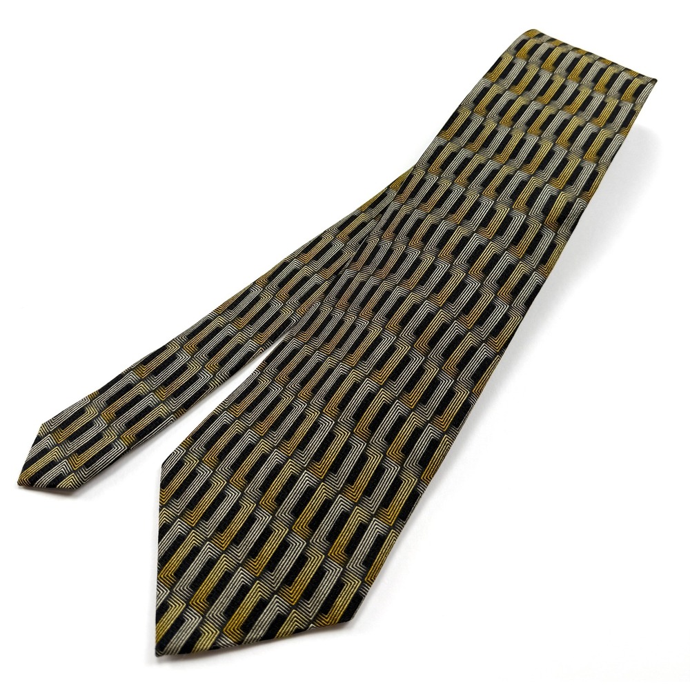 VINTAGE STEFANO MILANO 100% Silk Tie 4"w 60"L Handmade in Italy Black Gold #1633